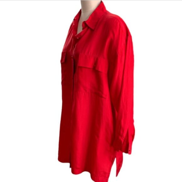 New York Studio Silk Button Down Top Sz M Red #24L - Picture 4 of 7